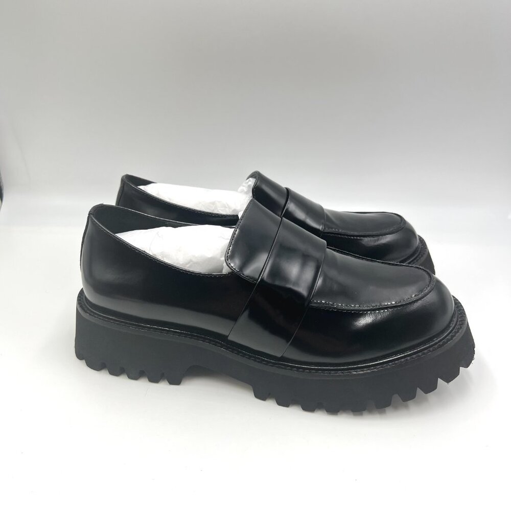 Tony Bianco Womens 37 EU 6.5 US Black Patent Lug Sole Chunky Loafers Shoes